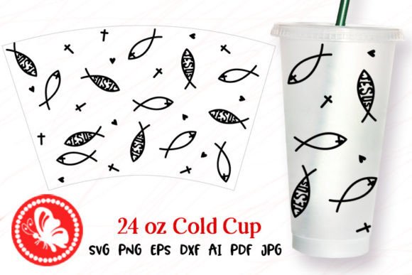 24oz Cup Wrap Religious Fish Jesus Graphics for Crafts